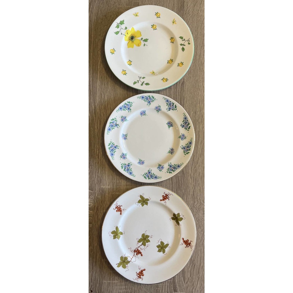 Vtg Royal Victoria Bone China Dessert Plate 8" Saucer Set of 3 Grapevine Floral